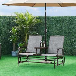 2-Seat Outdoor Glider with Center Table, Patio Rocking Loveseat K-14