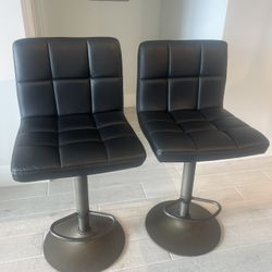Set of 2 Modern Adjustable Bar Stools – Black Faux Leather