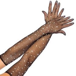 Rhinestone Fishnet Gloves