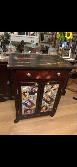 Frida Kahlo Decoupage Wood Cabinet