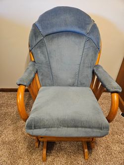 Wood Frame Glider Rocking Chair Blue Cushions