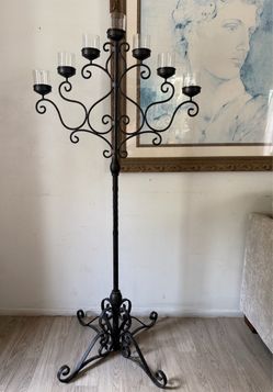 Vintage Torchiere Wrought Iron 7- Light Floor Candelabra