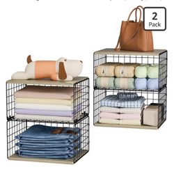 2 Pack Extra-Long, Low-Profile Closet Organizers and Storage with Wood Top
