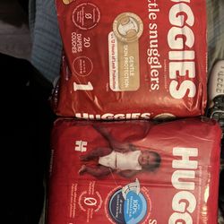 6 packs of size 1 Huggies Diapers 