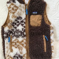 5T Patagonia Retro X Kids Fleece Vest Unisex brown, white, blue 
