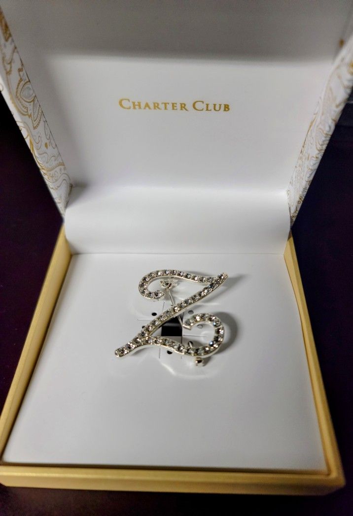Charter Club Beautiful "Z" Pin Initial Pin/Brooch New In The Box