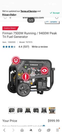 Firman 7500 W Tri-fuel Generator excellent condition