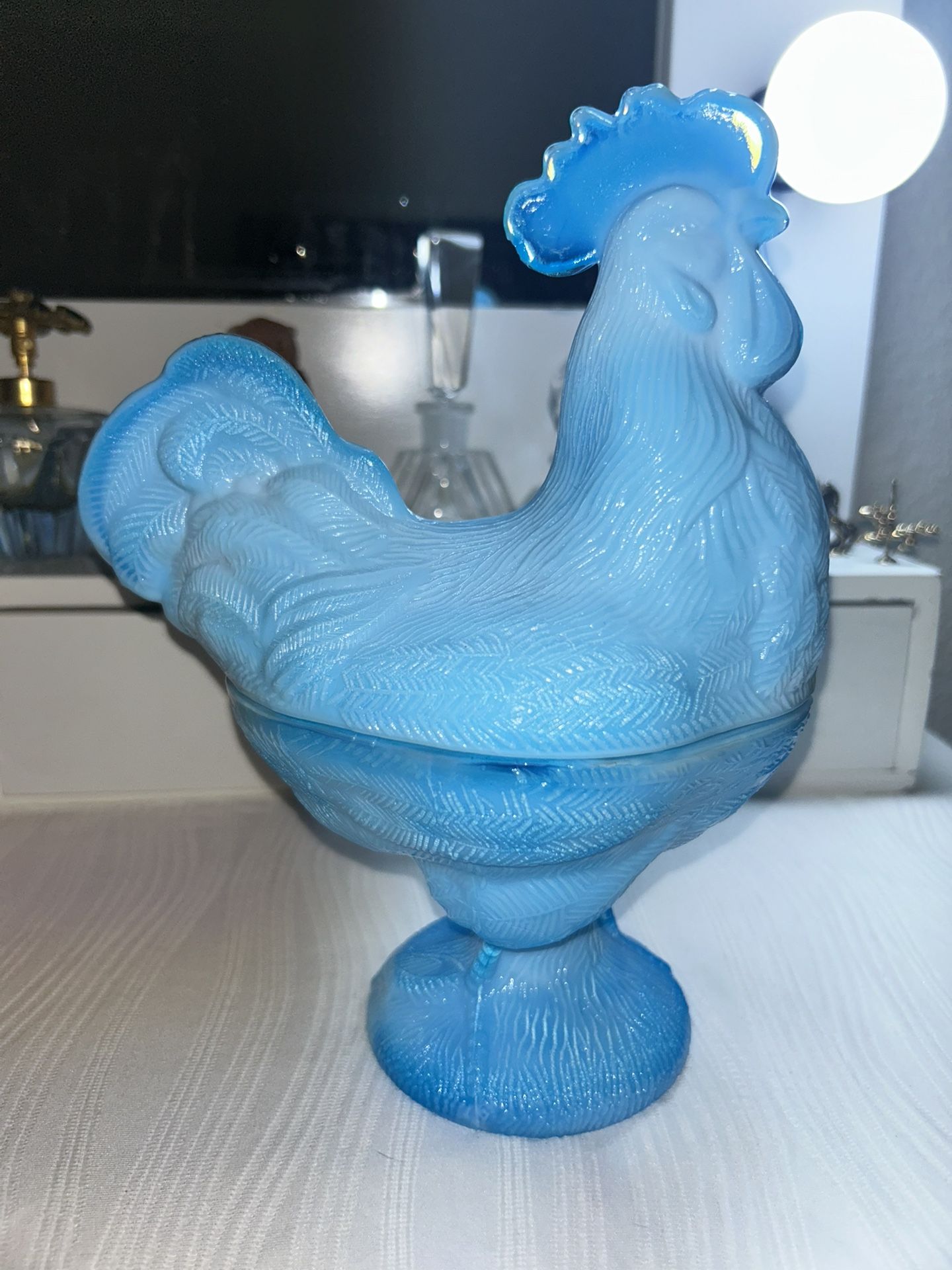 Vintage Westmoreland Blue Slag Rooster On Nest