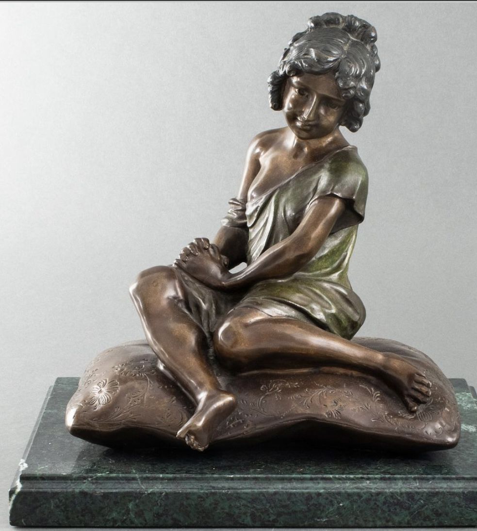 Auguste Moreau "Girl on Pillow" Bronze Sculpture