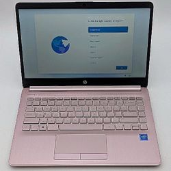 Pink HP 14 Inch Laptop Intel Quad Core 8 GB RAM 64 GB SSD Webcam HDMI USB C Thunderbolt Port 8 Hour Battery Windows 11