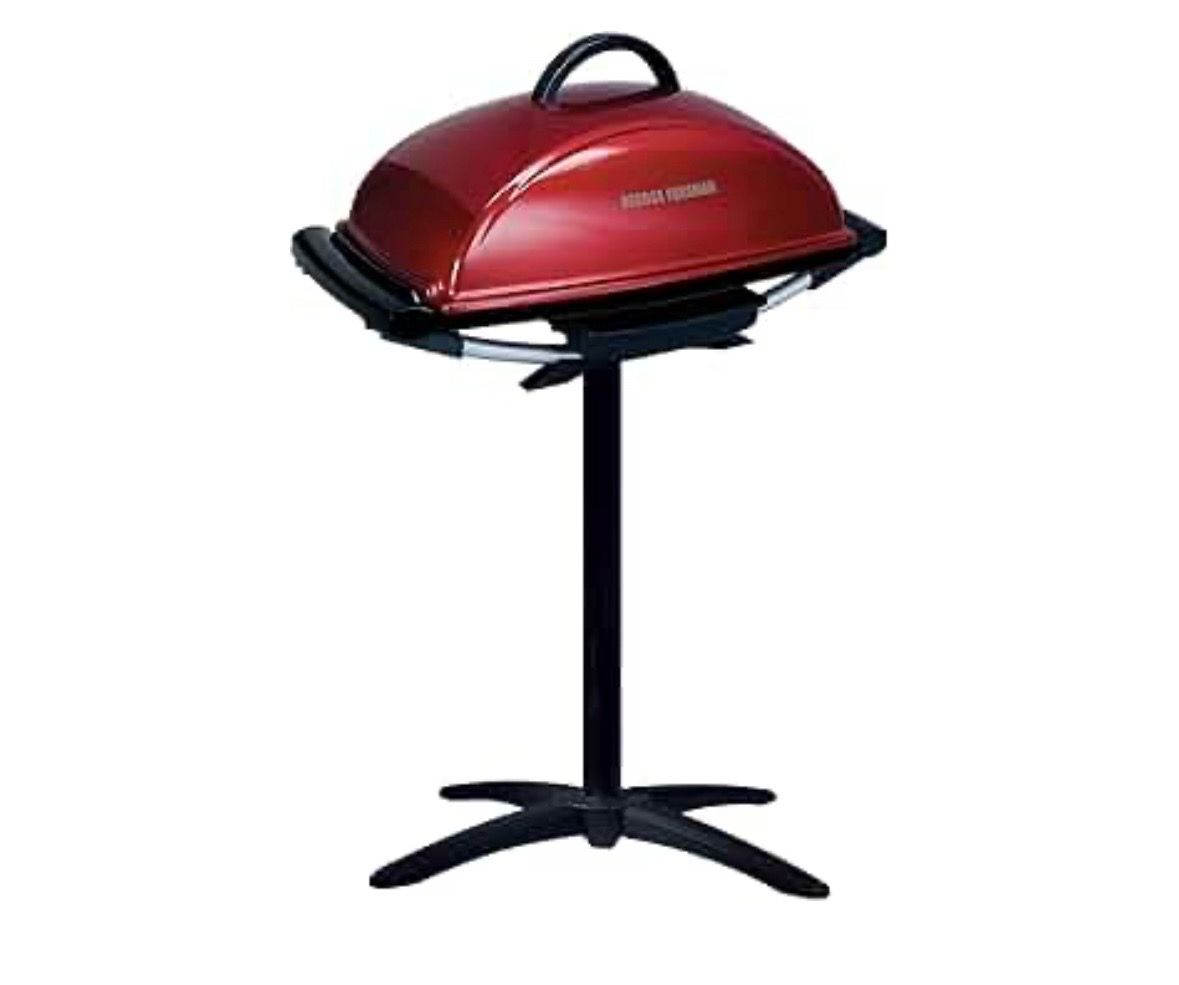 George Foreman Indoor Outdoor Electric Grill, Non-Stick Grill Griddle Plate, Healthy Grilling Drip Tray Reduces Fat, Portable Barbeque