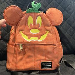 Disney Parks Loungefly Pumpkin Mini Backpack Orange Mickey Mouse Halloween RARE