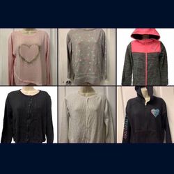 Lot Of 6 Girl Sweaters Just For $24 Total Youth Size 14-16 XL Sweater Bundle Hoodie Fleece Jacket Knit Cardigan Black White Pink Gray