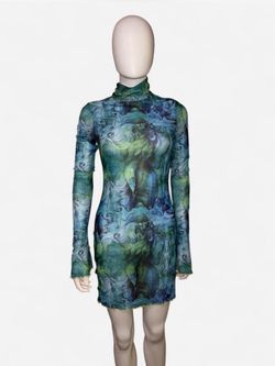 Fairy abstract swirl print mesh mini dress