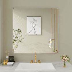 36 in. W x 36 in. H Large Rectangular Framed Wall Mounted Bathroom Vanity Mirror in Brushed Nickel