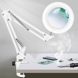 AA397-10X LED Magnifying Lamp with Clamp Real Glass Lens, 3 Color Modes and Stepless Dimmable Magnifier Desk Lamp,Adjustable Swivel Arm Lighted Magnif