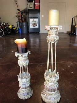 2 tier Sculptured Pillar Candle Holders