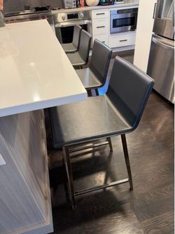 CB2 Modern Counter Height Bar Stools – Set of 4 – Gray & Stainless Steel