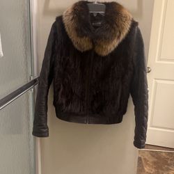 Real Leather and Fur Warm Jacket, Color Brown, Size Small