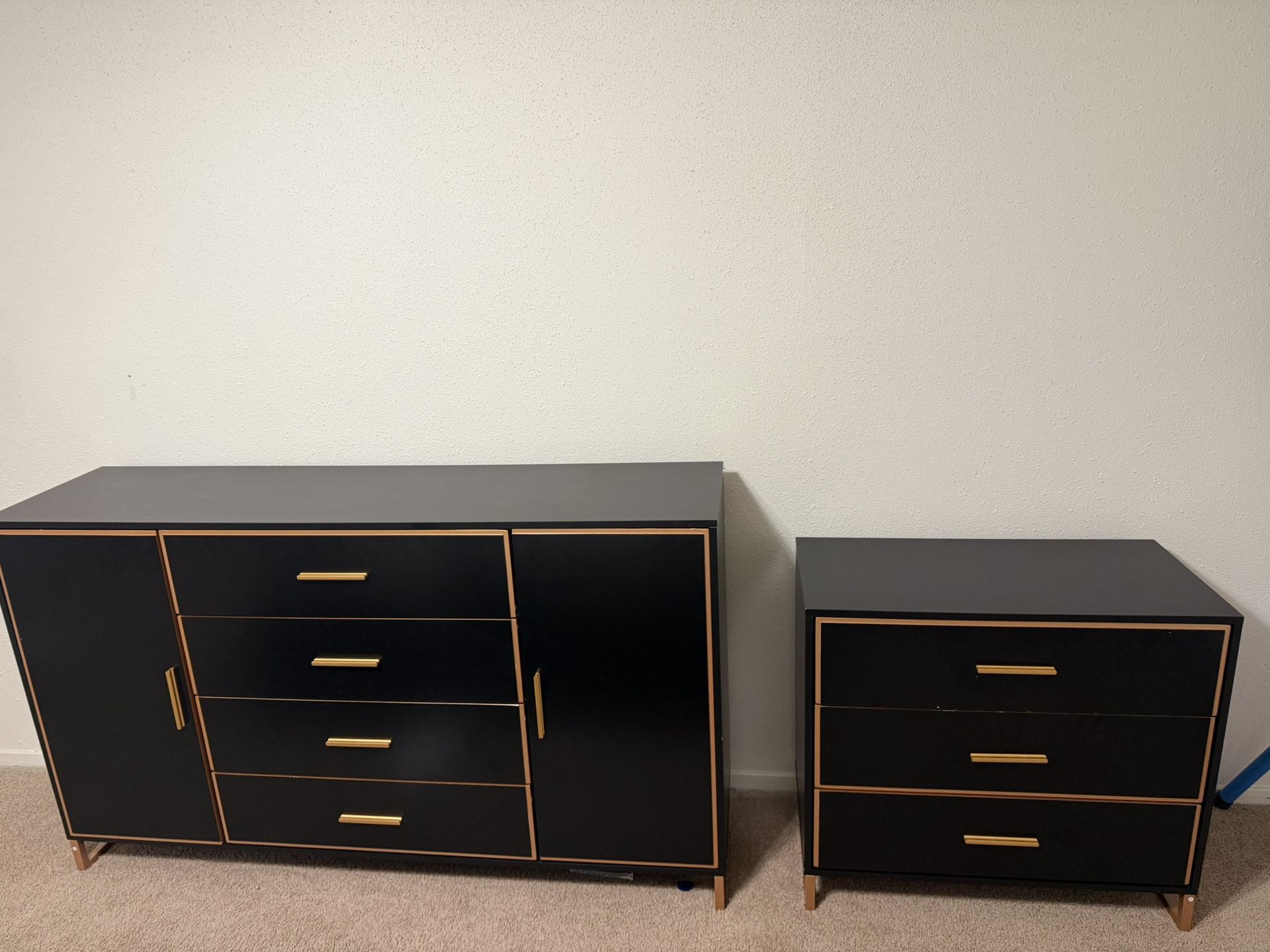 Dresser and nightstand, Black and gold lining