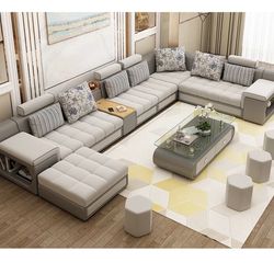 Brand New Sectional With Usb Speaker Console