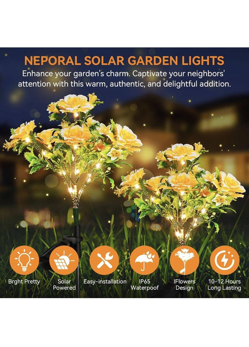 Neporal Solar Garden Lights Outdoor Dusk to Dawn, Carnation Solar Flowers Outdoor Waterproof IP65 for Garden Decor Yard Decor Patio Decor, Garden Sola