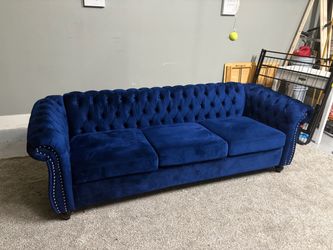Sofa blue color velvet material