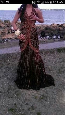 Prom dress beaded brown gold