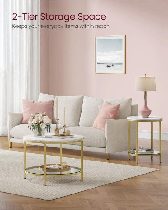 2-Tier Small Coffee Table with Faux Marble Top and Glass ShelfβοΈπππ