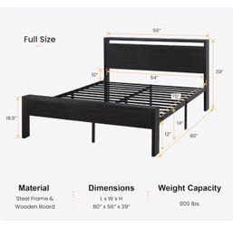 SHA CERLIN Full Size Bed Frame, Wooden Headboard and Footboard, Black Oak