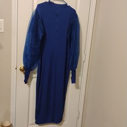 Royal Blue Maxi Dress with Sheer Puff Sleeves