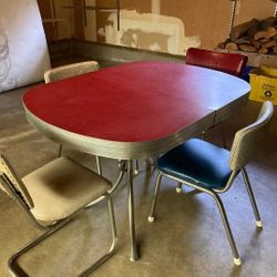 MCM Red Formica Table & 4 Chairs