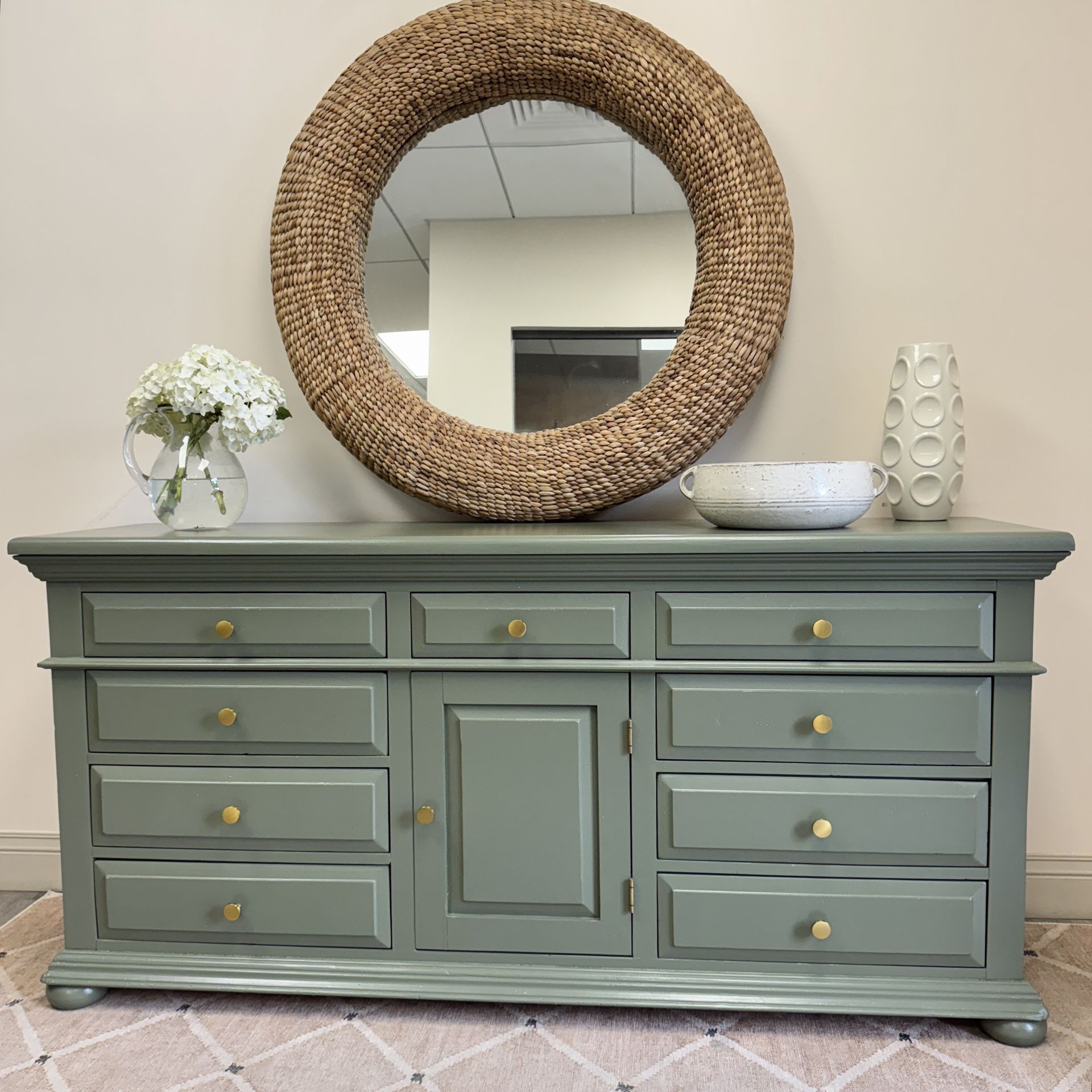 Gorgeous Green 9 Drawer Wood Dresser
