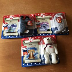 Lot Of 3 TY 2000 McDonald’s Beanie Babies: Righty, Lefty, Liberty - NEW Sealed