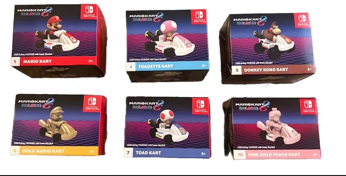 2024 McDonald's Mario Kart 8 Deluxe Happy Meal Toys SET Of 6 (1,4,5,6,7,10) NEW!