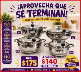 Juego de 4 ollas de Acero inoxidable