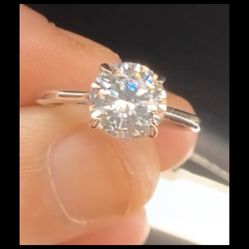Moissanite (Rnd 6 mm) Solitaire Ring in Platinum Over Sterling Silver (Size 6.0)