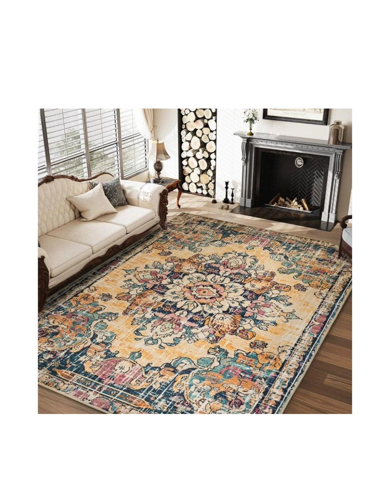 New 5x7 Boho Area Rug for Living Room, Washable Vintage Area Rugs