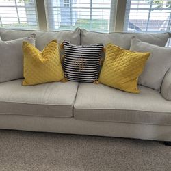 Beige Couch, Love Seat, & Ottoman 