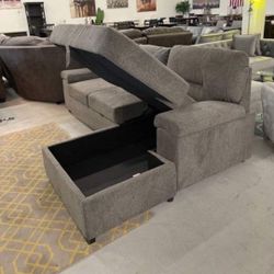 Gray Sleeper 2 Piece  Sectional With Storage ⚡️ Brand New💥 Showroom Available☄️