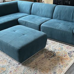 Large teal L-shape Sectional Sofa With  Chaise And Ottoman