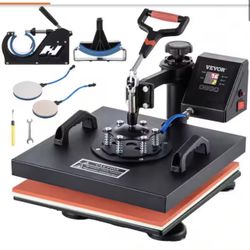 VEVOR 15 in. L x 15 in. W Heat Press 5 in 1 Teflon Coated ETL/FCC Listed Sublimation Printers with Mug, Cap, Plate, Black