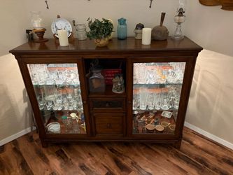 Bar Height Glass Front and Glass Shelves with Lighting