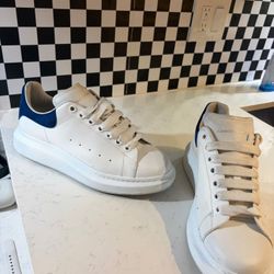 Alexander McQueen Oversized Sneakers (white W Blue Suede Heel Tap)  