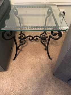 Glass Top Wrought Iron End Table