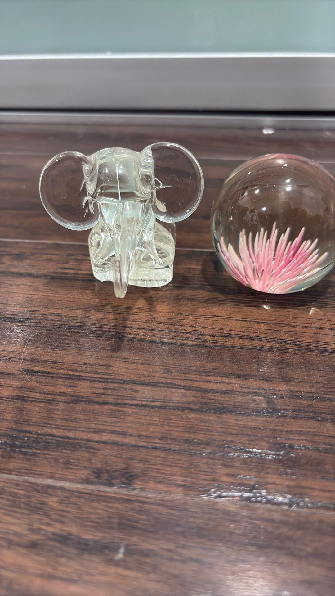 Crystal Elephant And Flower Paperweight