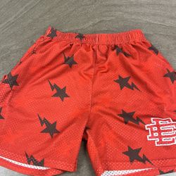 Eric Emmanuel Red and Black Star Bolt Shorts 