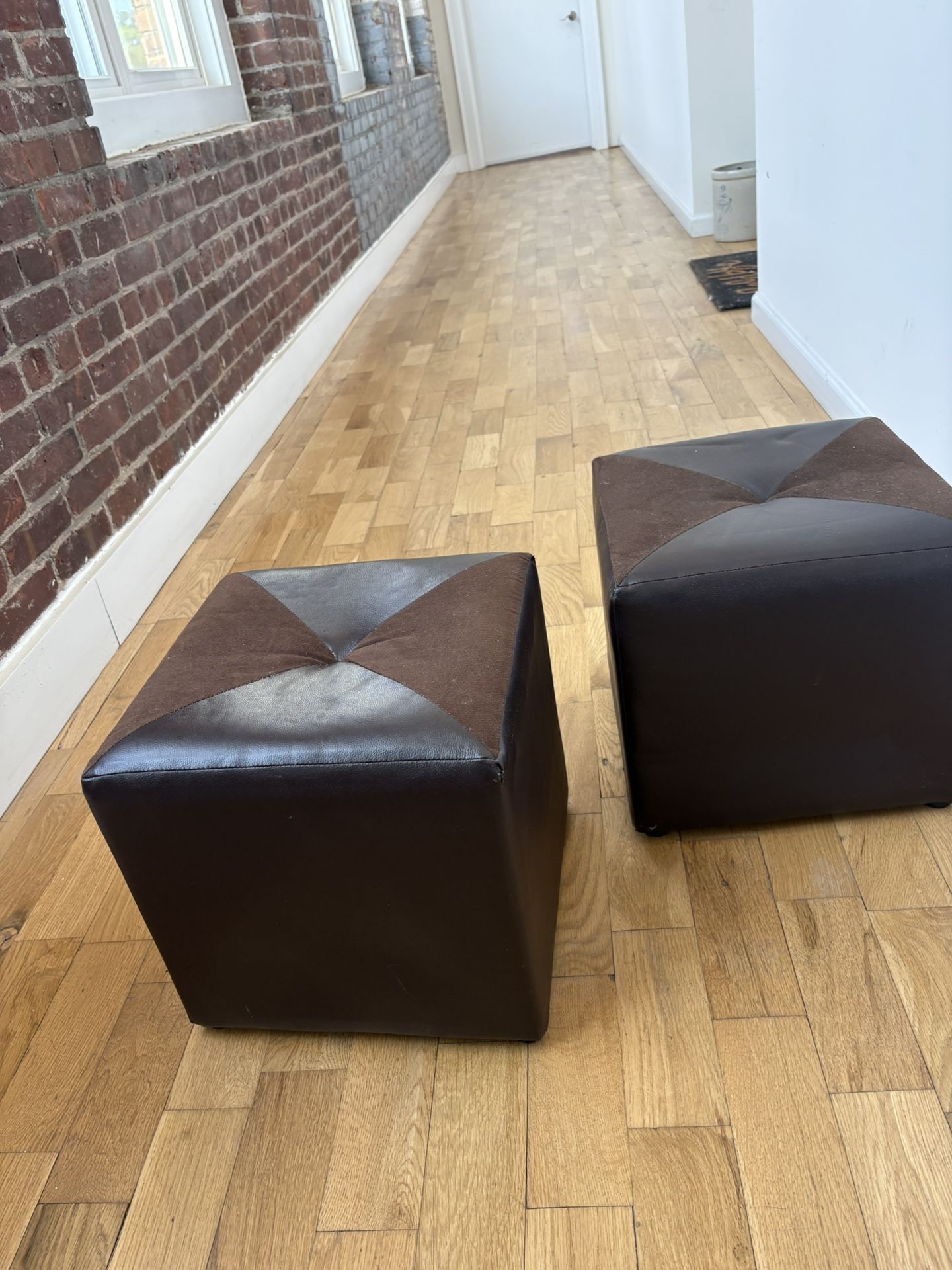 Brown Leather And Suede Ottomans