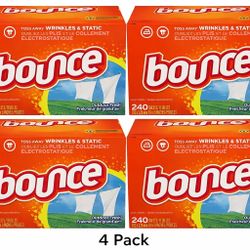 4 Pack Of Bounce Dryer Sheets, Outdoor Fresh Scent, 240 Count  (total Of 960 Sheets)