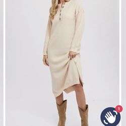 NEW Universal Thread Women Cream White Button Front Super Soft Cozy Waffle Knit Sweater Dress Size M